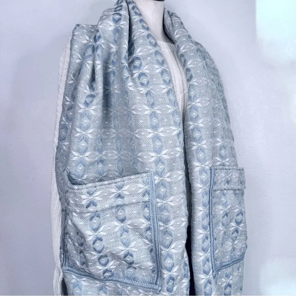 VIT Columbine Cody Pocket Throw Shawl Blue Blanket Scarf Fringe Wrap Cottagecore
